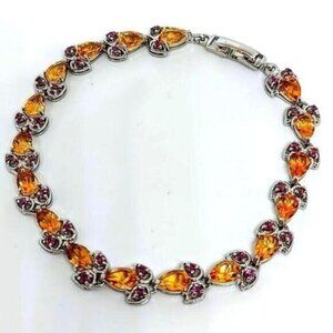 Unheated Natural Citrine &Rhodolite Garnet 925‎ Sterling Silver